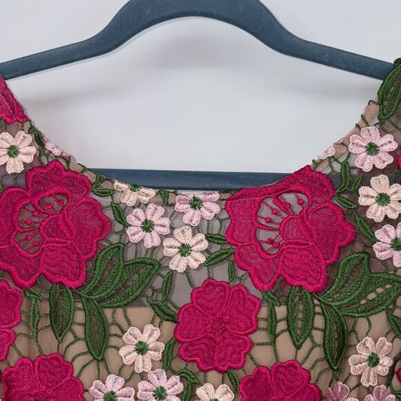NEW XSCAPE Women's Short Sleeve‎ Floral Print Lace Sheath Dress Pink Multi 4 - Picture 7 of 16